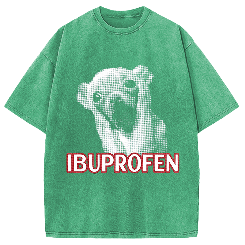 Tokyocanvas Ibuprofen Funny Dog Meme Washed T-Shirt