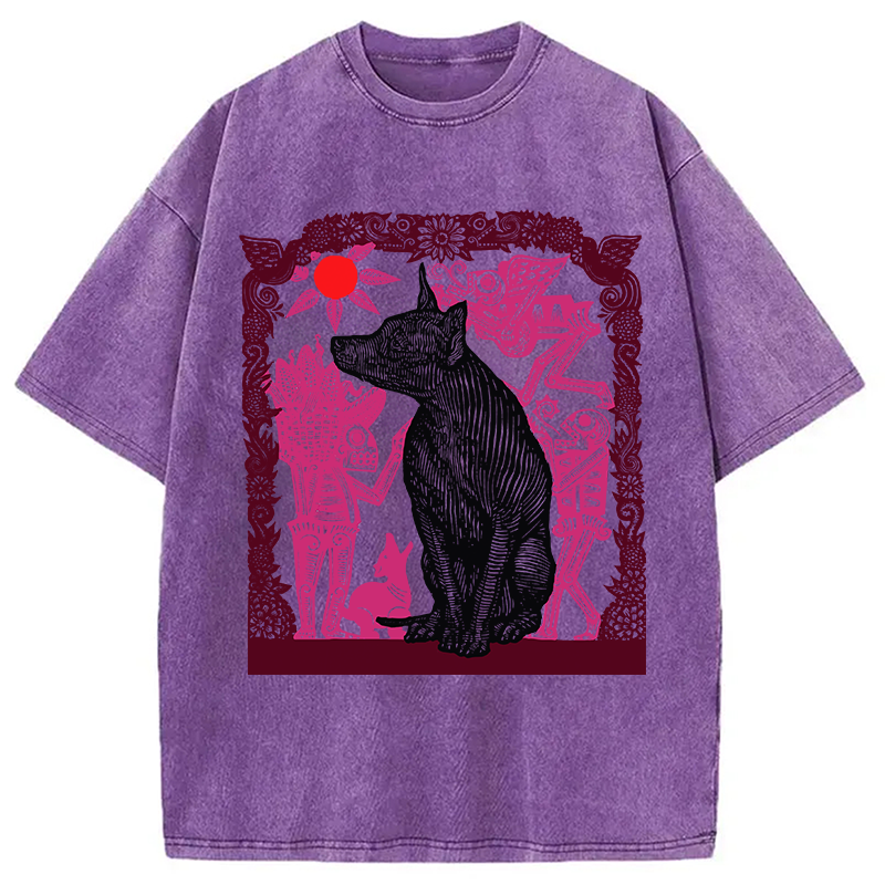 Tokyocanvas Day Of The Dog Woodcut Washed T-Shirt