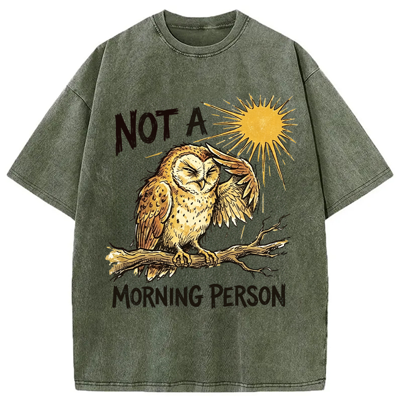 Tokyocanvas Grumpy Owl Not A Morning Person Funny Washed T-Shirt