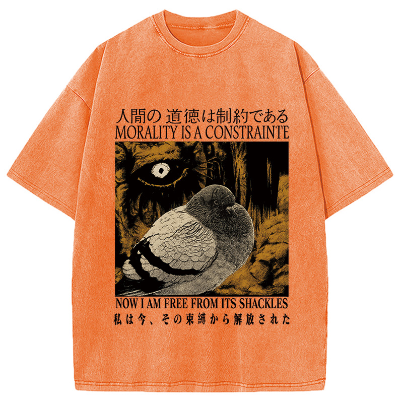 Tokyocanvas Morality is a Constraint Funny Pigeon Washed T-Shirt