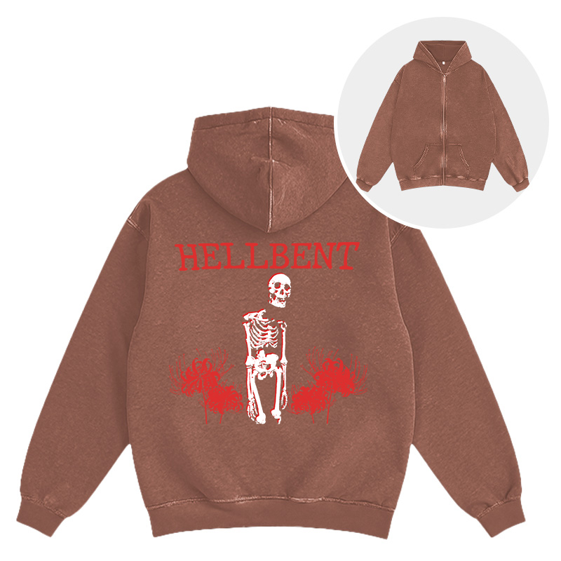 Tokyocanvas Hellbent Skeleton Washed Zip Hoodie