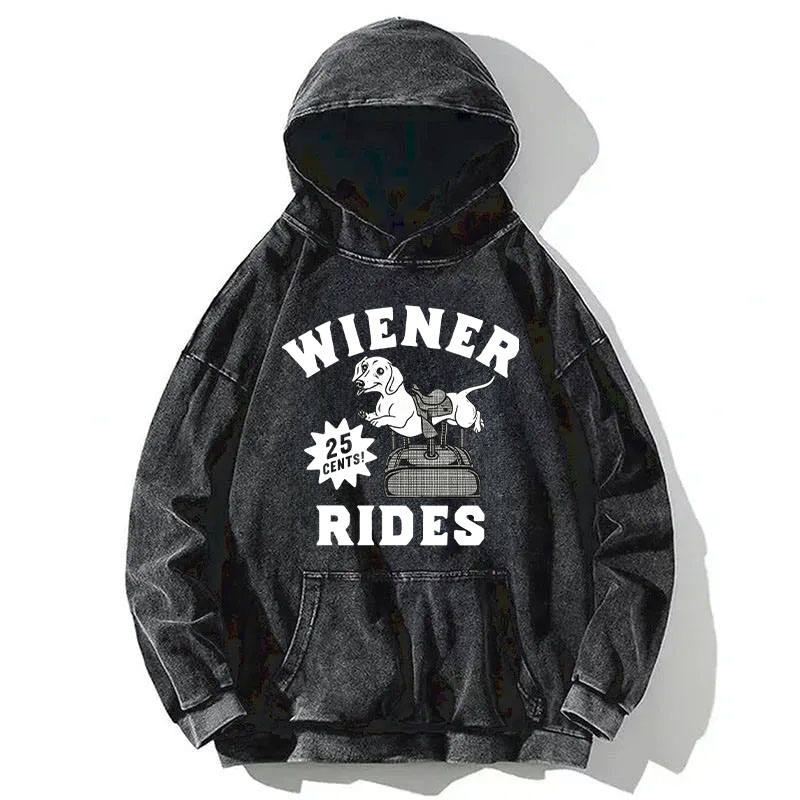 Tokyocanvas Wiener Rides Funny Dog Washed Hoodie