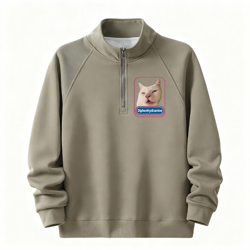 Tokyocanvas Funny Diphenhydramine Meme Cat Half-Zip Sweatshirt