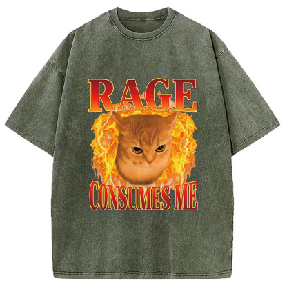 Tokyocanvas Rage Consumes Me Edgy Funny Cat Meme Washed T-Shirt