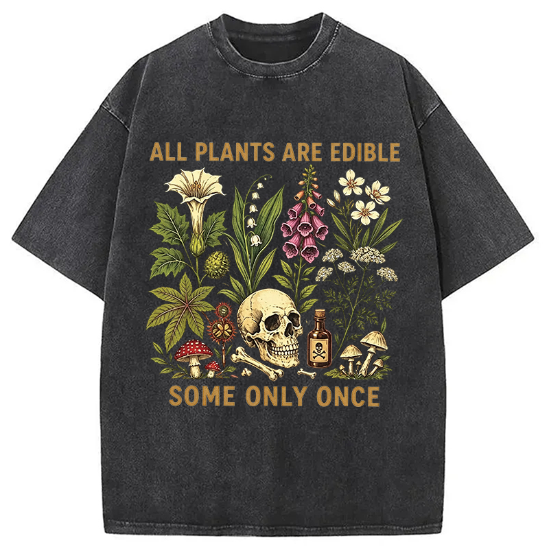 Tokyocanvas Edible Plants Some Only Once Joke Washed T-Shirt