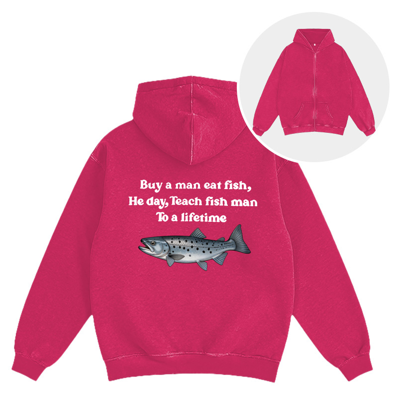 Tokyocanvas Buy A Man Eat Fsh Washed Zip Hoodie
