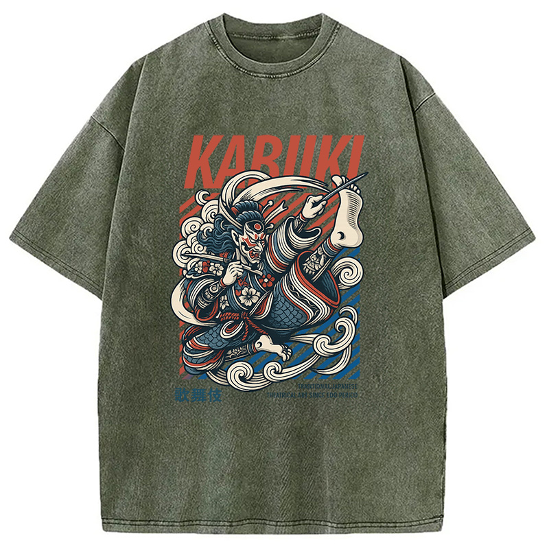 Tokyocanvas Kabuki Japanese Art Washed T-Shirt