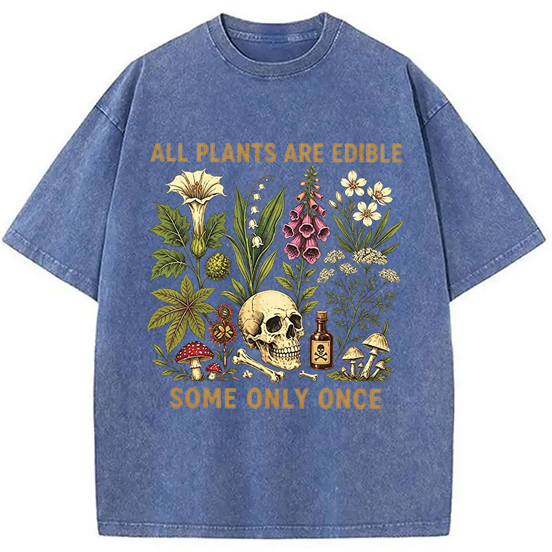 Tokyocanvas Edible Plants Some Only Once Joke Washed T-Shirt