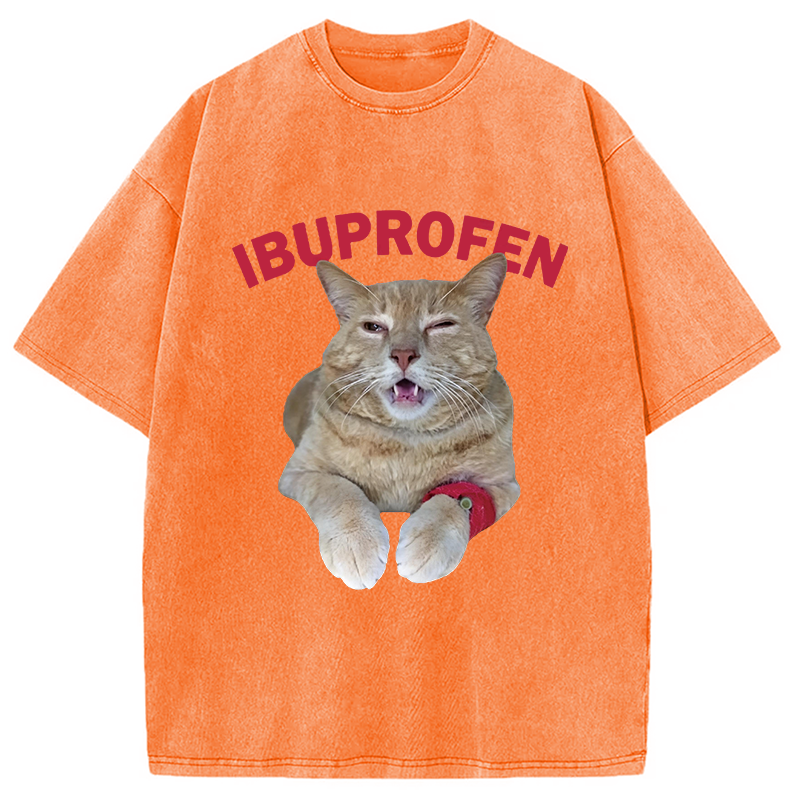 Tokyocanvas Hilarious Ibuprofen Cat Meme Washed T-Shirt
