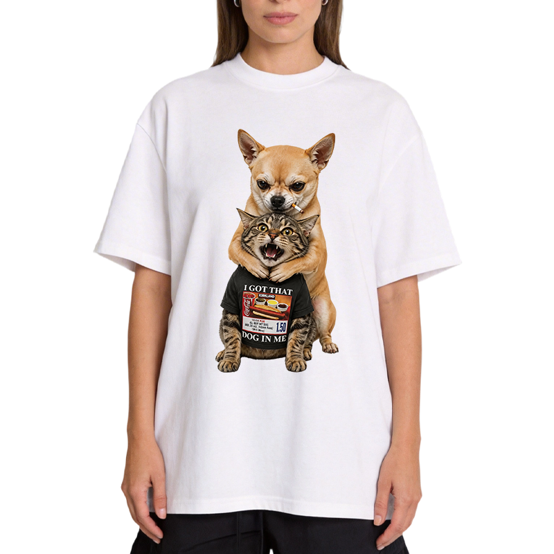 Tokyocanvas Chihuahua&Cat Funny Classic T-Shirt