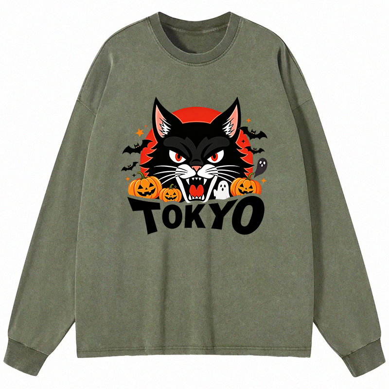 Tokyocanvas Halloween Gifts Long Sleeve Washed T-Shirt