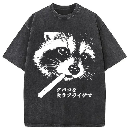 Tokyocanvas Somking Raccoon Washed T-Shirt