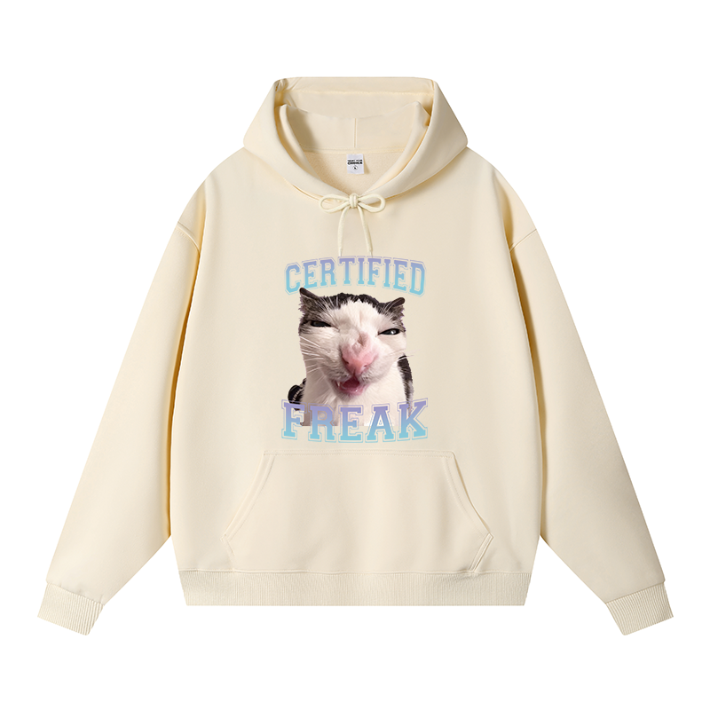 Tokyocanvas Funny Certified Freak Cat Meme Fleece Lined Hoodie