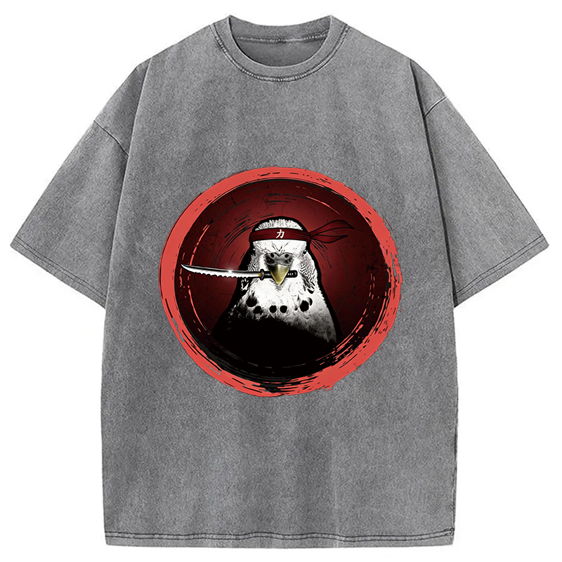 Tokyocanvas Funny Parrot Samura Washed T-Shirt