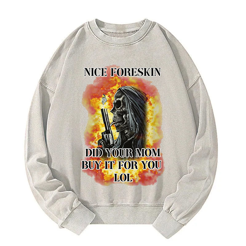 Tokyocanvas Nice Foreskin Funny Skeleton Meme Washed Sweatshirt