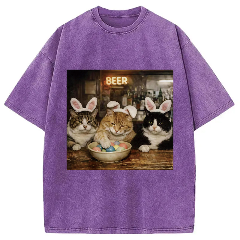 Tokyocanvas Funny Easter Cats Washed T-Shirt