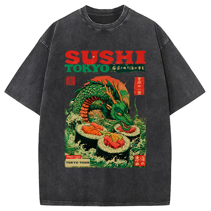 Tokyocanvas Ocean Dragon Sushi Washed T-Shirt