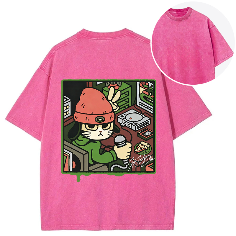 Tokyocanvas Rapper Cat Back Washed T-Shirt