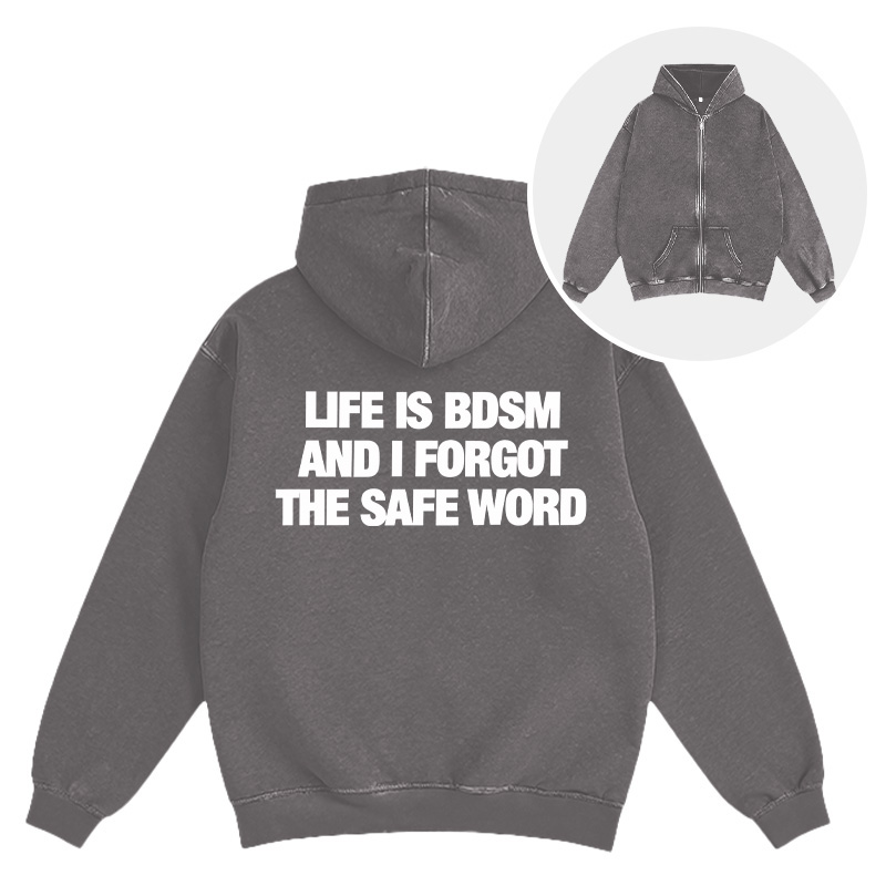 Tokyocanvas Life Is BDSM Washed Zip Hoodie