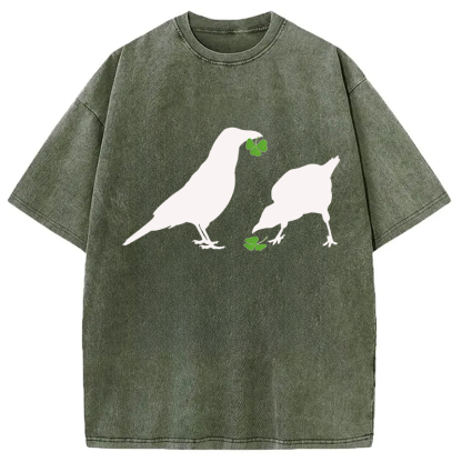 Tokyocanvas Green Shamrock Crows Washed T-Shirt
