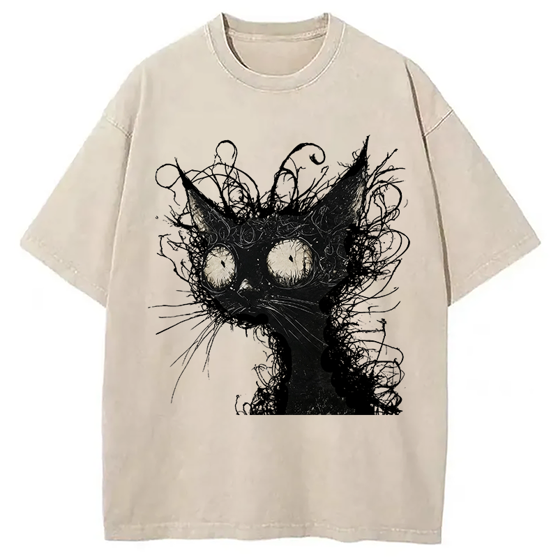 Tokyocanvas Crazy Cat Art Washed T-Shirt