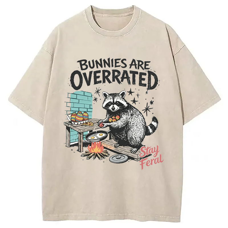 Tokyocanvas Bunnies Are Overrated Raccoon Easter Washed T-Shirt