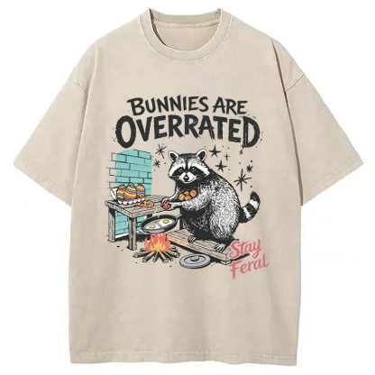 Tokyocanvas Bunnies Are Overrated Raccoon Easter Washed T-Shirt