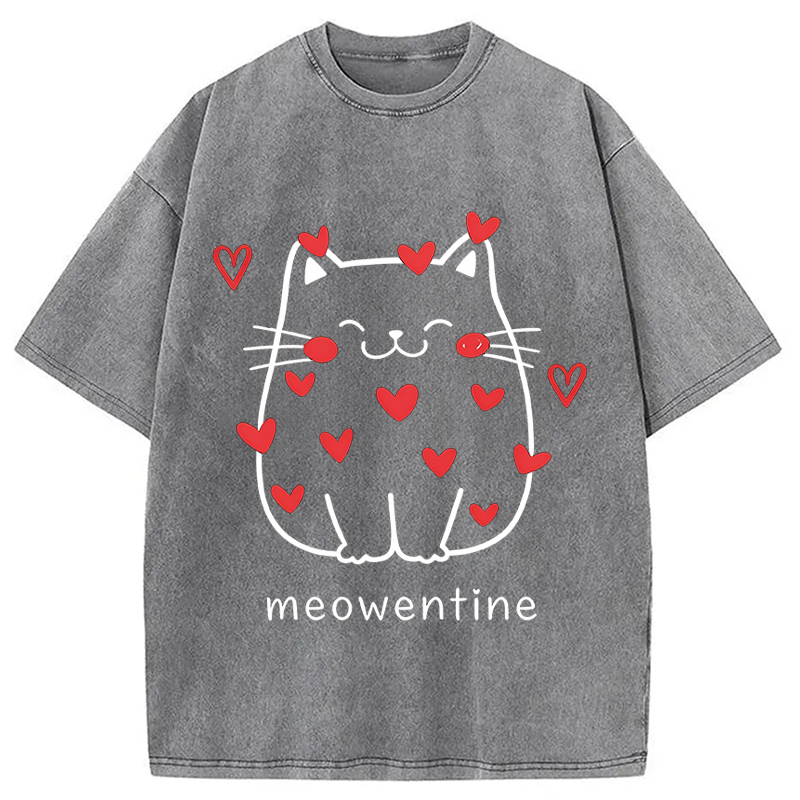 Tokyocanvas Funny Valentine's Day Kitten Washed T-Shirt