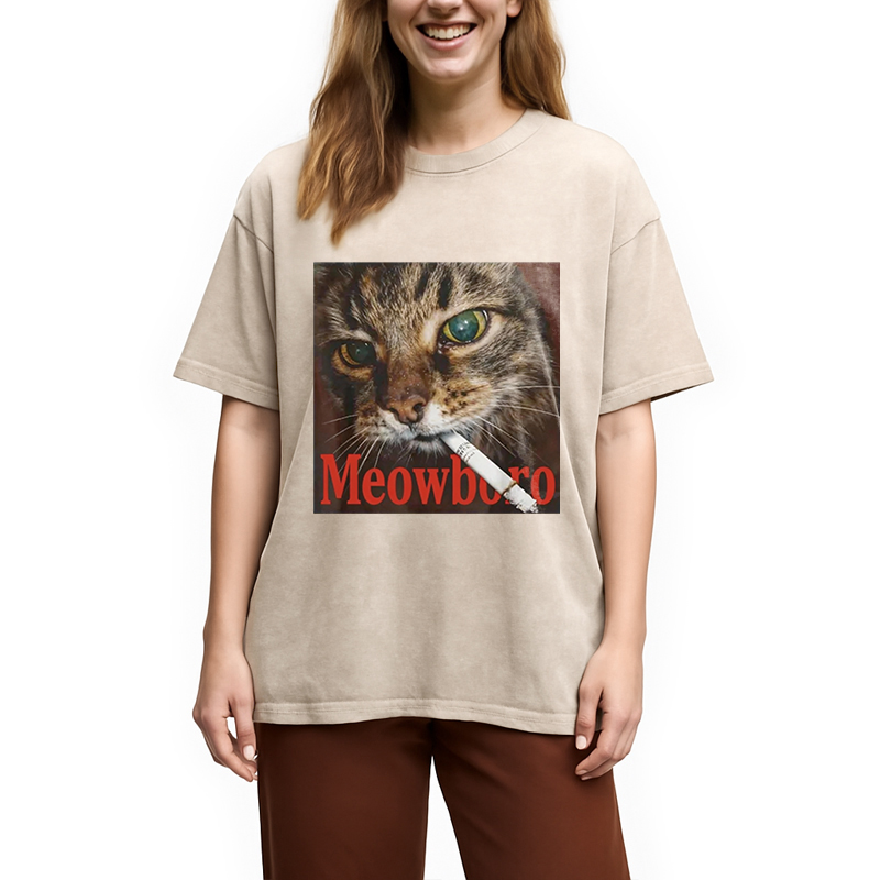 Tokyocanvas Funny Smoking Cat Meme Washed T-Shirt