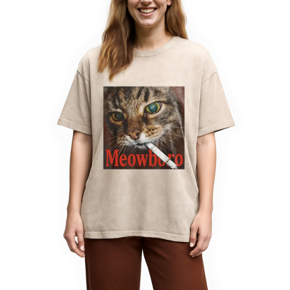 Tokyocanvas Funny Smoking Cat Meme Washed T-Shirt