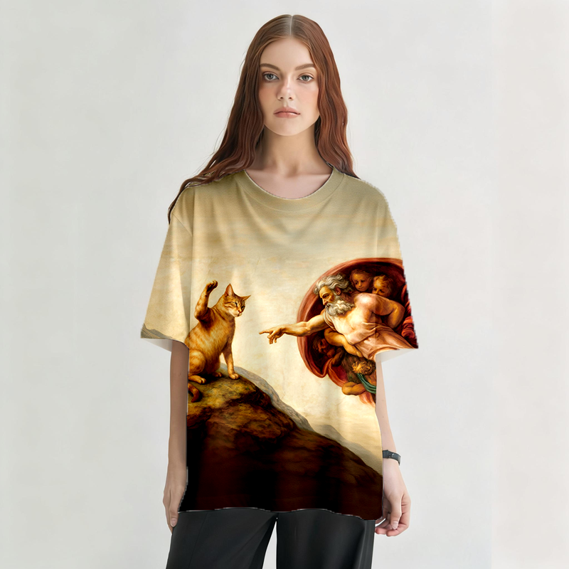 Tokyocanvas The Creation of Orange Cat Graphic Print T-Shirt