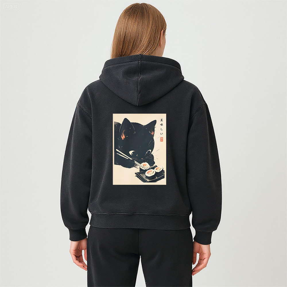 Tokyocanvas Sushi Black Cat Washed Zip Hoodie