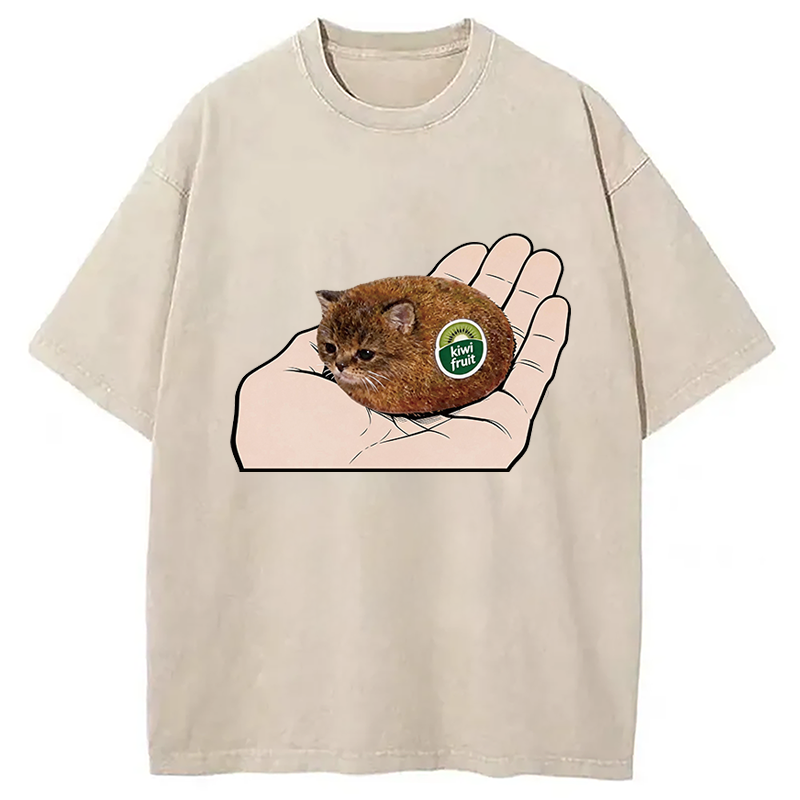 Tokyocanvas Kiwi Fruit Cat Washed T-Shirt