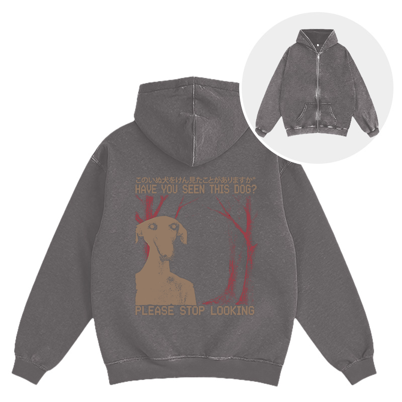Tokyocanvas Have You Seen This Dog? Washed Zip Hoodie