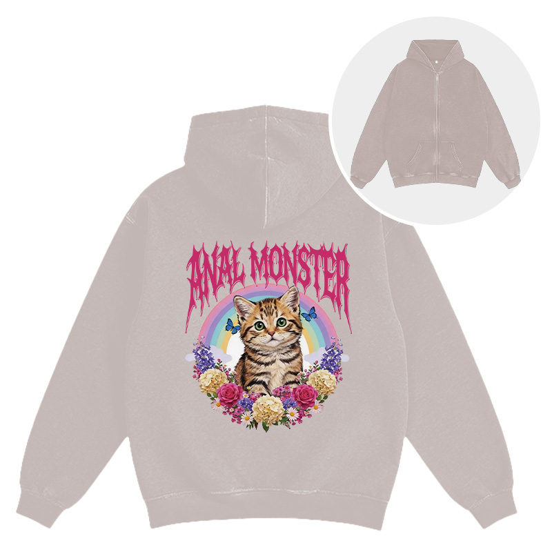 Tokyocanvas Anal Monster Cat Washed Zip Hoodie