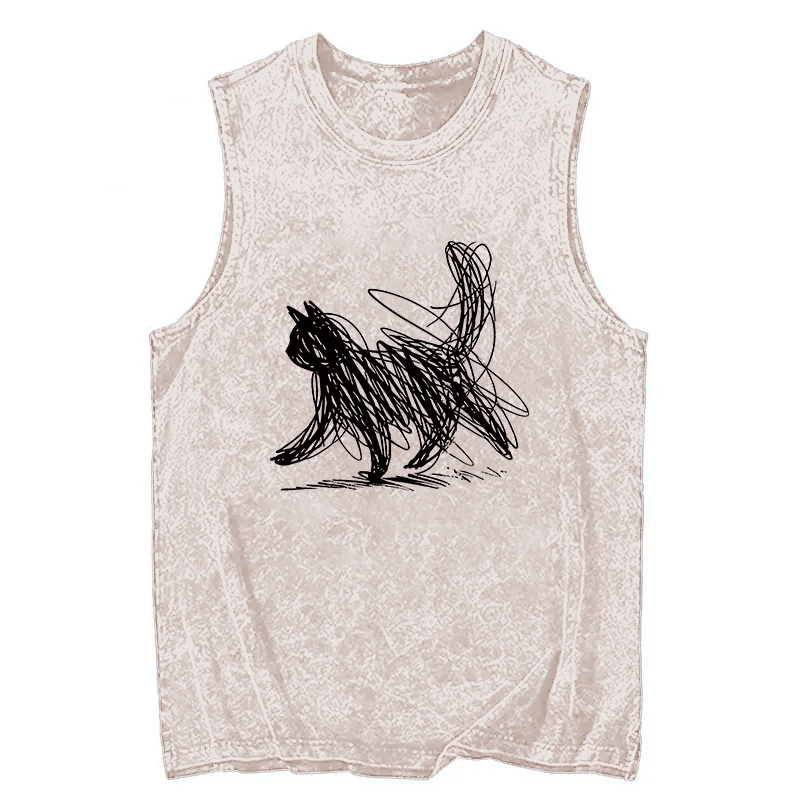 Tokyocanvas Minimalist Cat Art Washed Tank
