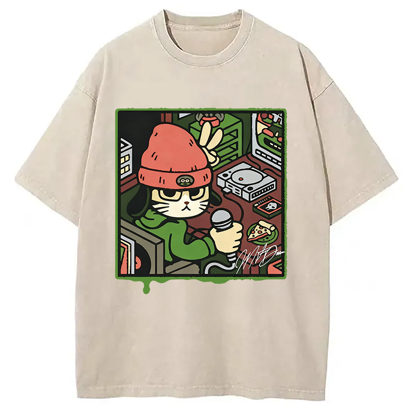 Tokyocanvas Rapper Cat Washed T-Shirt