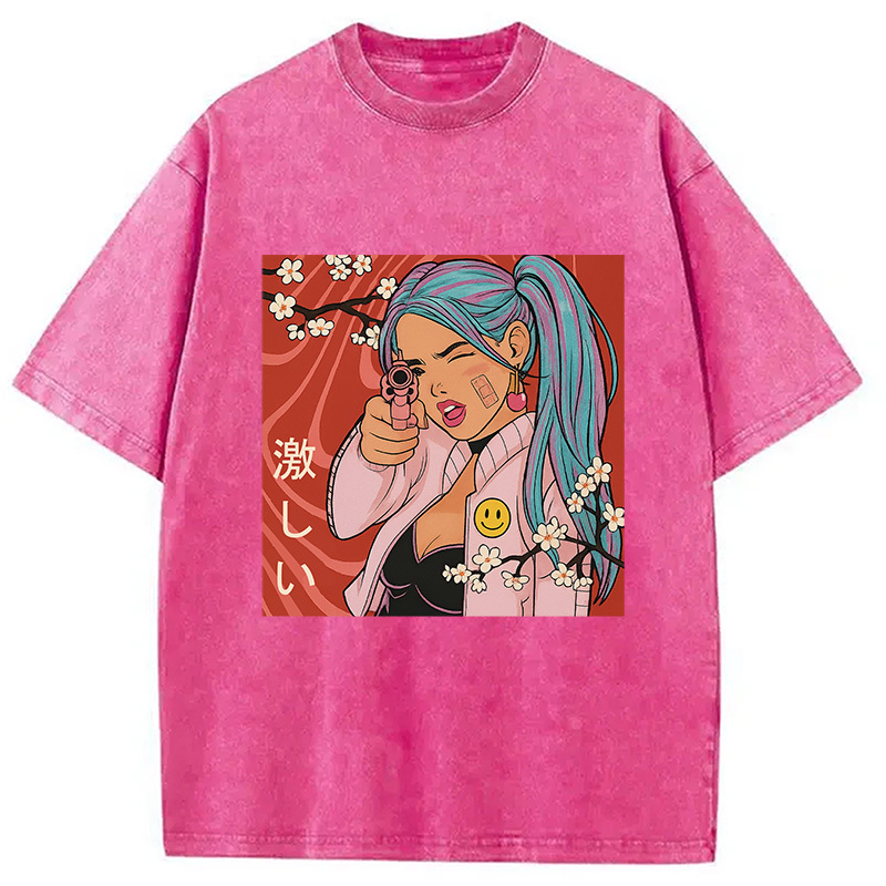 Tokyocanvas Cherry Blossoms in Error 404 Anime Girl Washed T-Shirt