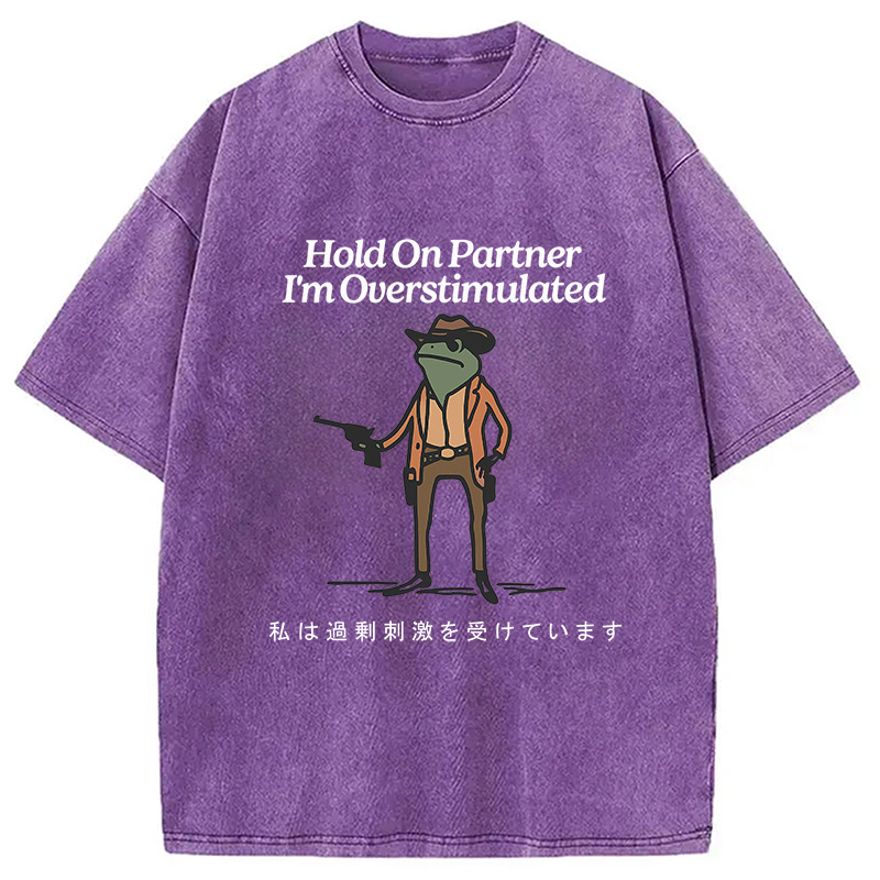 Tokyocanvas Hold On Partner I'm Overstimulated Washed T-Shirt