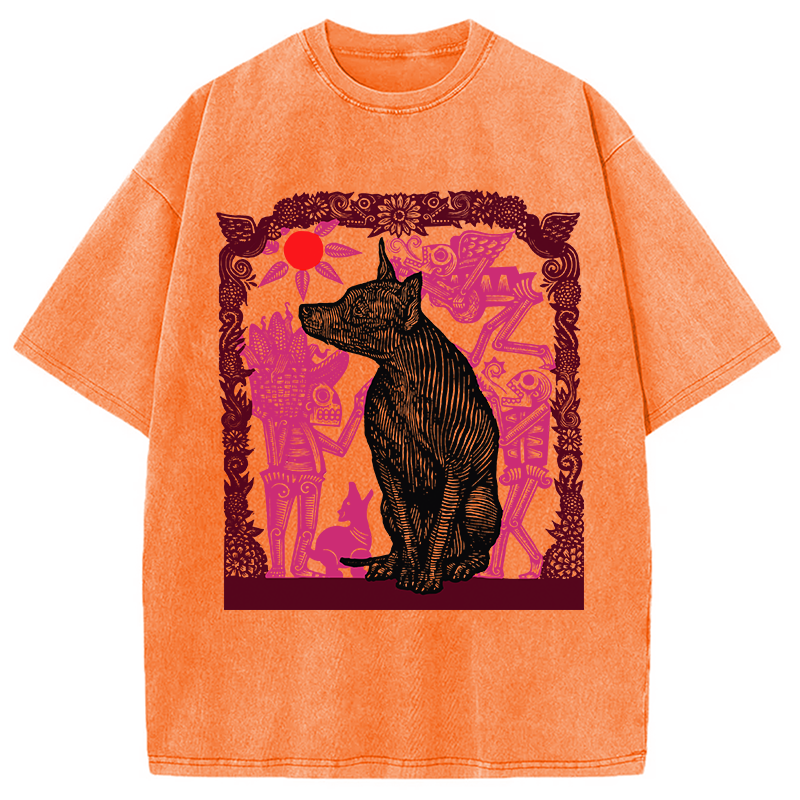Tokyocanvas Day Of The Dog Woodcut Washed T-Shirt
