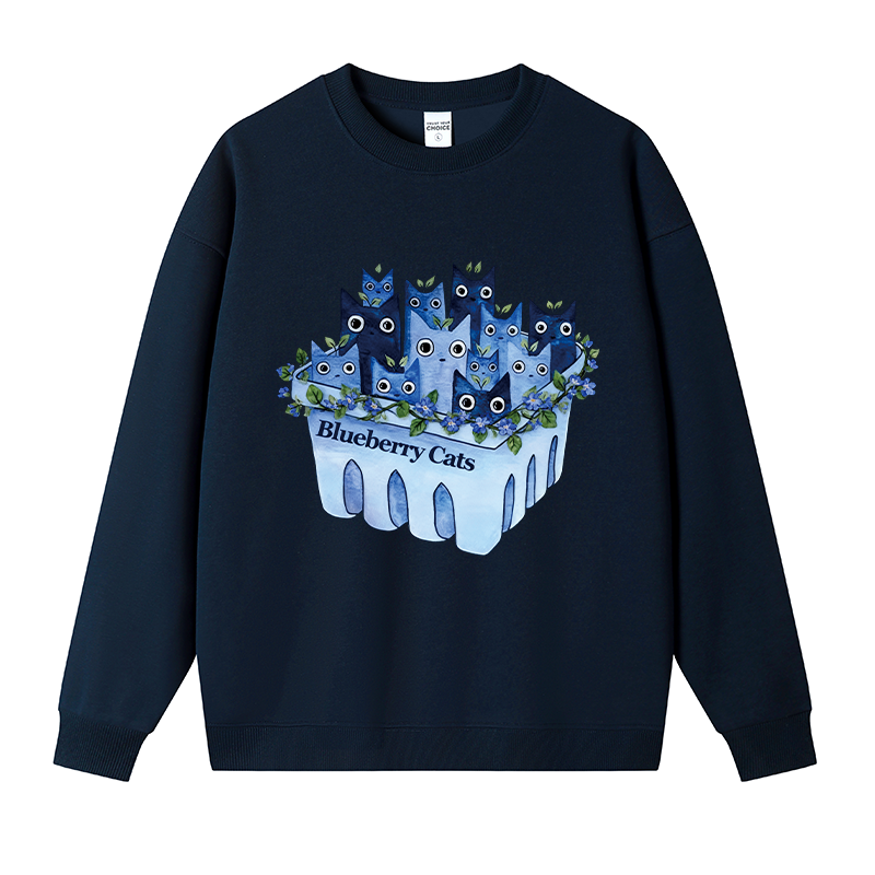 Tokyocanvas Cute Blueberry Cats Fleece Lined Sweatshirt