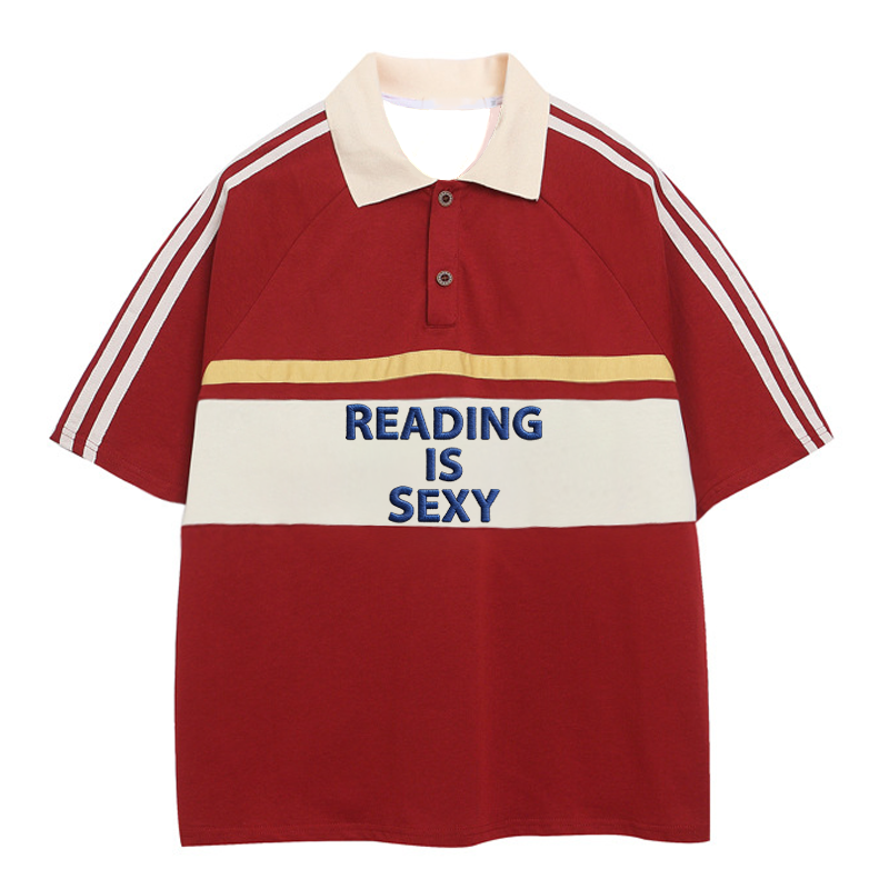 Tokyocanvas Reading Is Sexy Polo Embroidered T-Shirt