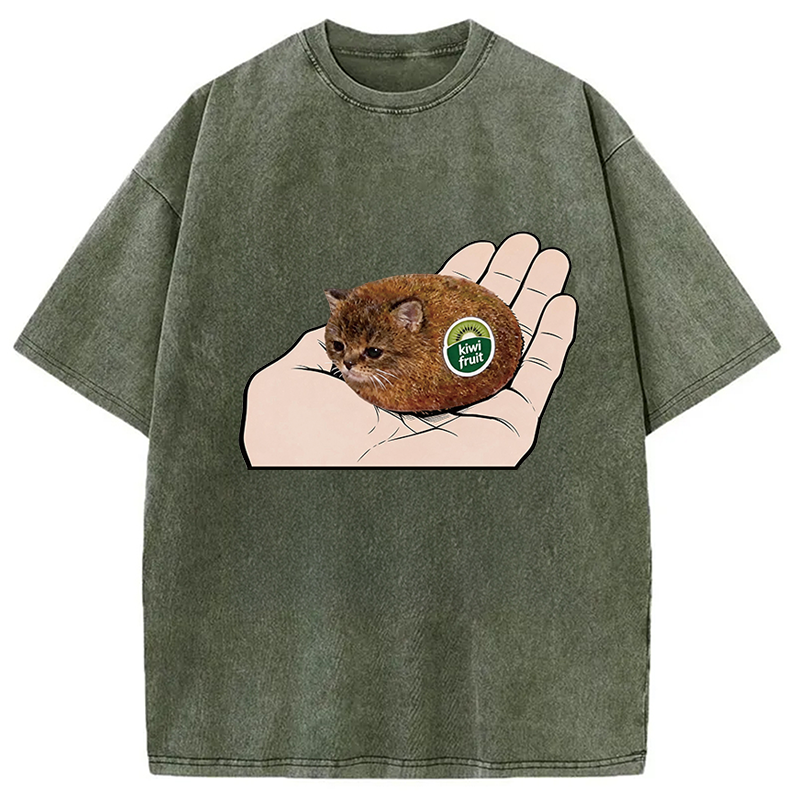 Tokyocanvas Kiwi Fruit Cat Washed T-Shirt