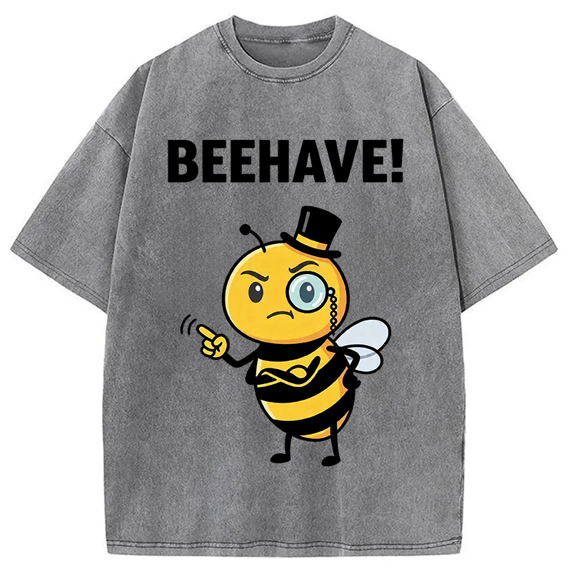 Tokyocanvas Beehave! Funny Bee Washed T-Shirt