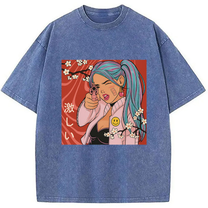 Tokyocanvas Cherry Blossoms in Error 404 Anime Girl Washed T-Shirt
