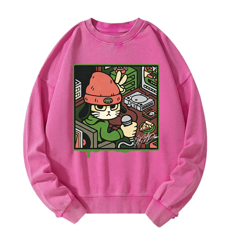 Tokyocanvas Rapper Cat Washed Sweatshirt