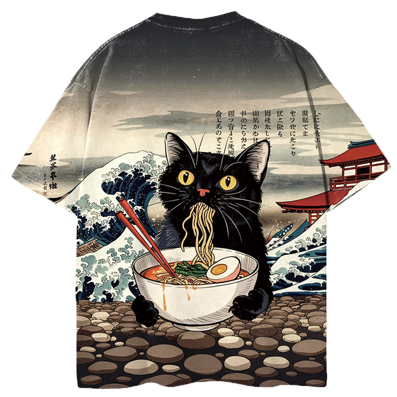 Tokyocanvas Black Cat Ramen Graphic Print T-shirt