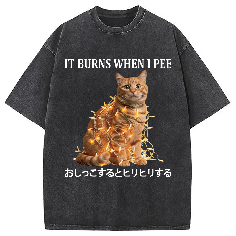 Tokyocanvas It Burns When I Pee Cat Washed T-Shirt