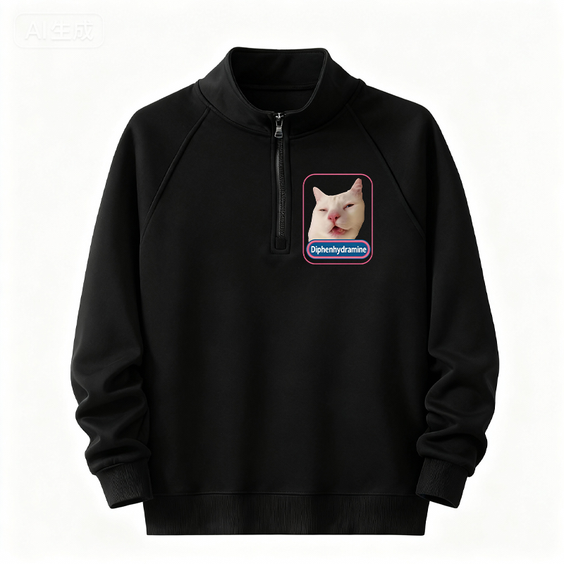 Tokyocanvas Funny Diphenhydramine Meme Cat Half-Zip Sweatshirt