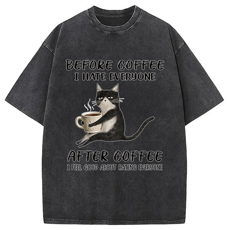 Tokyocanvas Funny Cat Coffee Washed T-Shirt